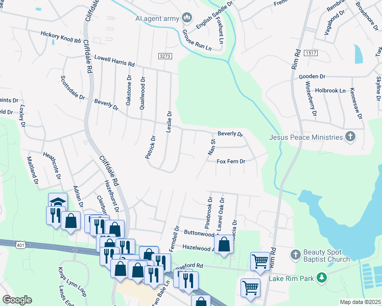 map of restaurants, bars, coffee shops, grocery stores, and more near 1221 Blackford Drive in Fayetteville