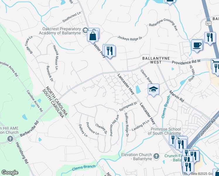 map of restaurants, bars, coffee shops, grocery stores, and more near 15308 Jade Street in Charlotte