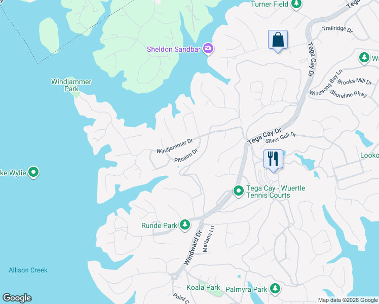 map of restaurants, bars, coffee shops, grocery stores, and more near 9104 Pitcairn Drive in Tega Cay