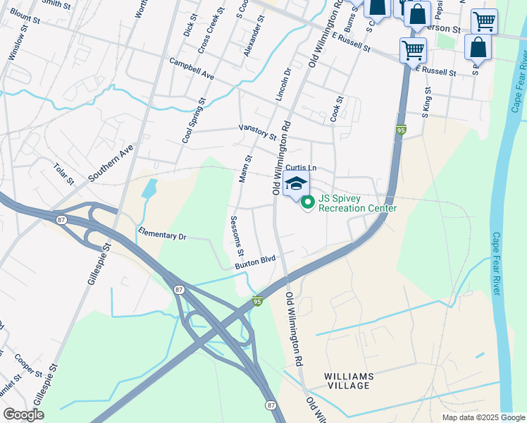 map of restaurants, bars, coffee shops, grocery stores, and more near 434 Wright Street in Fayetteville