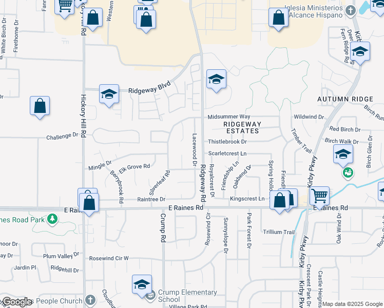 map of restaurants, bars, coffee shops, grocery stores, and more near 4033 Lacewood Drive in Memphis