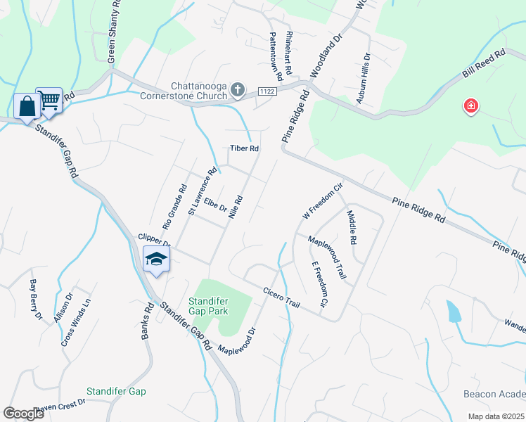 map of restaurants, bars, coffee shops, grocery stores, and more near 2810 Hidden Trail Lane in Chattanooga