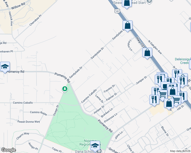 map of restaurants, bars, coffee shops, grocery stores, and more near 761 Inga Road in Nipomo