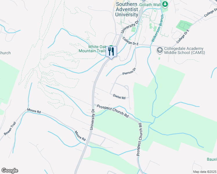 map of restaurants, bars, coffee shops, grocery stores, and more near 4645 Pierson Dr in Ooltewah