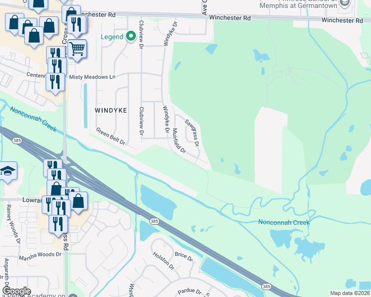 map of restaurants, bars, coffee shops, grocery stores, and more near 4052 Muirfield Drive in Memphis