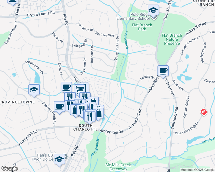 map of restaurants, bars, coffee shops, grocery stores, and more near in Charlotte