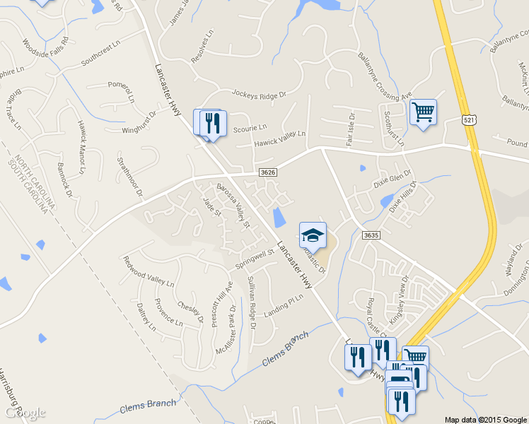 map of restaurants, bars, coffee shops, grocery stores, and more near 15348 Lavista Way in Charlotte