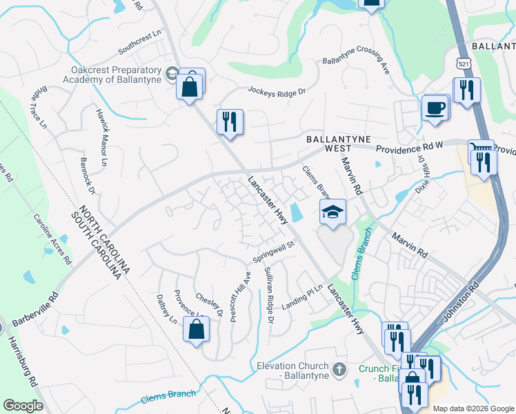 map of restaurants, bars, coffee shops, grocery stores, and more near in Charlotte
