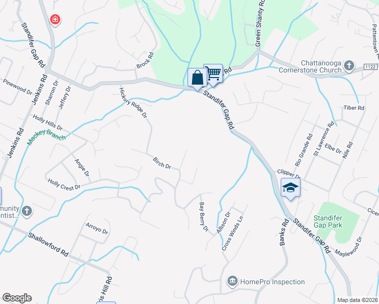 map of restaurants, bars, coffee shops, grocery stores, and more near 2412 Bending Oak Drive in Chattanooga