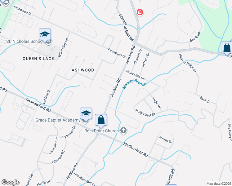 map of restaurants, bars, coffee shops, grocery stores, and more near 2340 Jenkins Road in Chattanooga