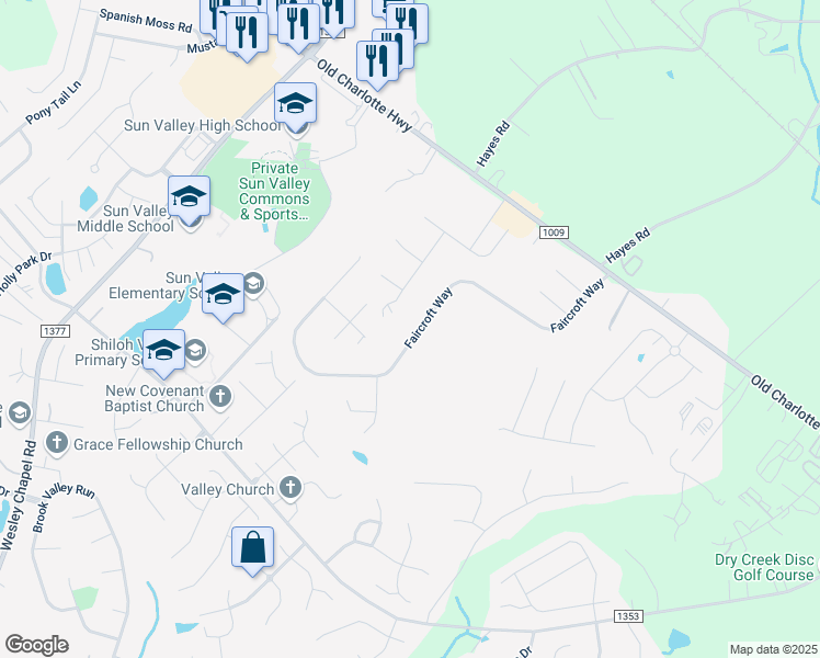 map of restaurants, bars, coffee shops, grocery stores, and more near 2817 Faircroft Way in Monroe