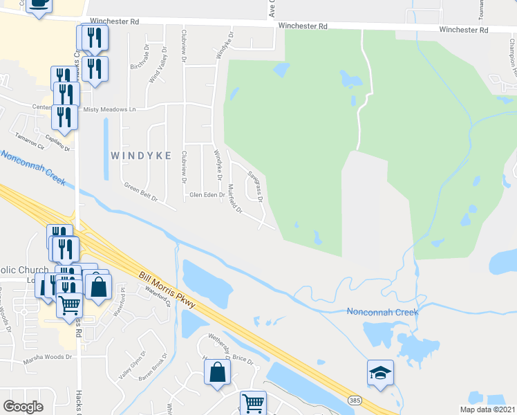 map of restaurants, bars, coffee shops, grocery stores, and more near 4043 Sawgrass Drive in Memphis