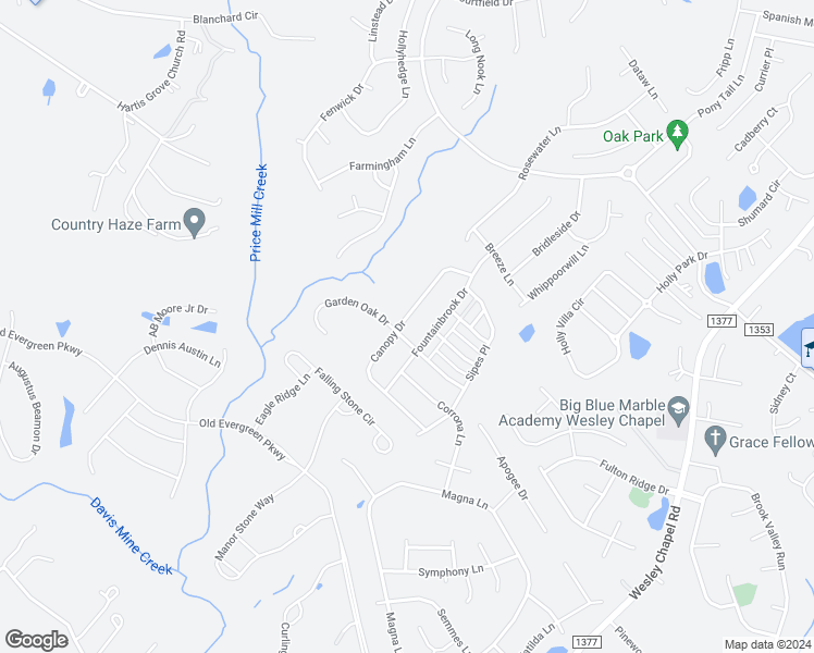 map of restaurants, bars, coffee shops, grocery stores, and more near 1039 Canopy Drive in Indian Trail