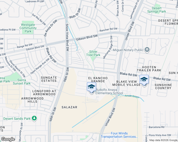 map of restaurants, bars, coffee shops, grocery stores, and more near 9300 Chase Ranch Place Southwest in Albuquerque