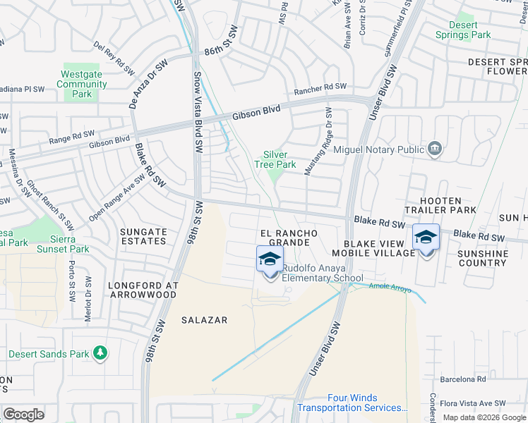 map of restaurants, bars, coffee shops, grocery stores, and more near 9300 Chase Ranch Place Southwest in Albuquerque
