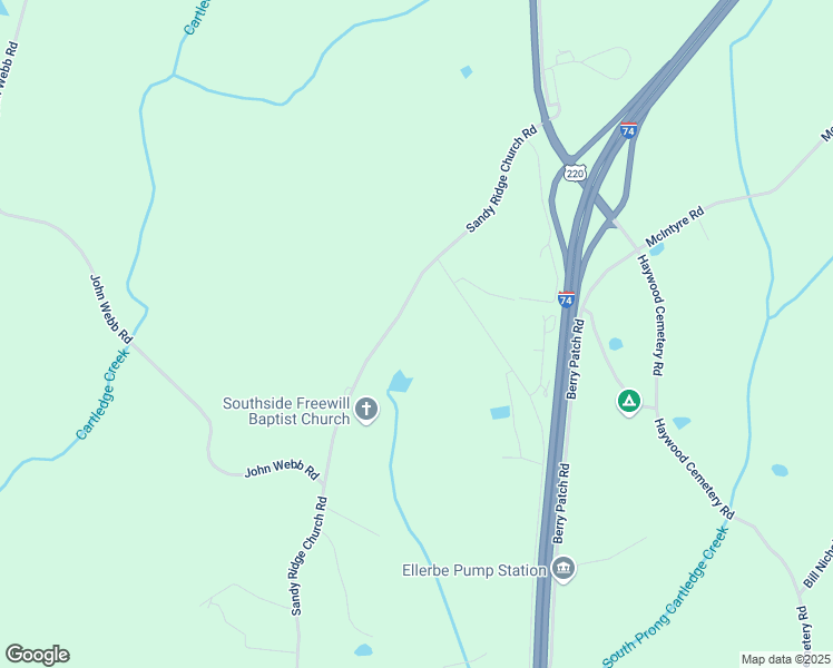 map of restaurants, bars, coffee shops, grocery stores, and more near 708 Sandy Ridge Church Road in Ellerbe