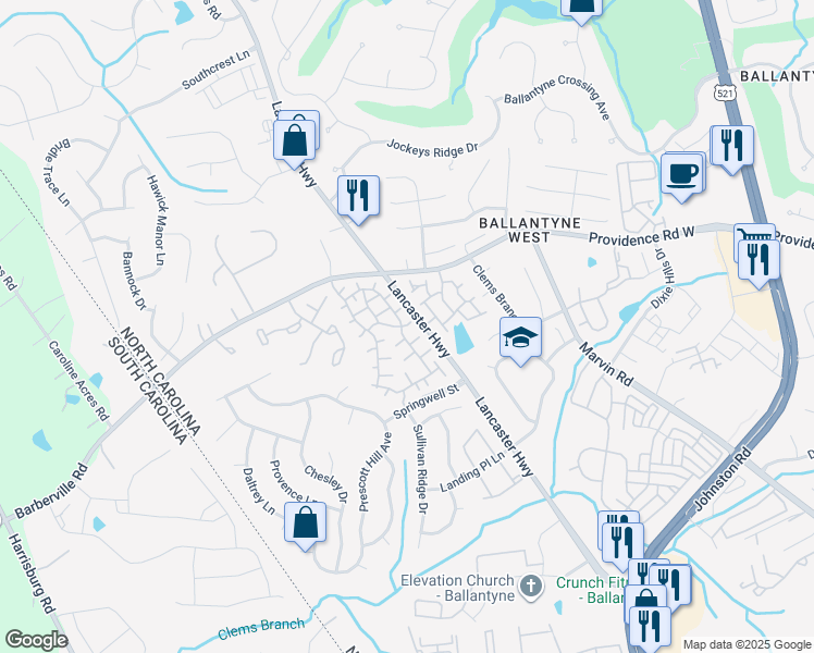map of restaurants, bars, coffee shops, grocery stores, and more near in Charlotte