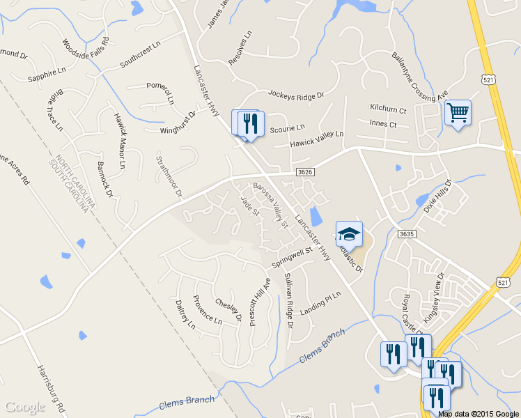 map of restaurants, bars, coffee shops, grocery stores, and more near 15308 Jade Street in Charlotte