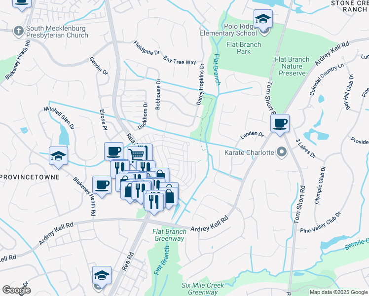 map of restaurants, bars, coffee shops, grocery stores, and more near 10342 Alexander Martin Avenue in Charlotte