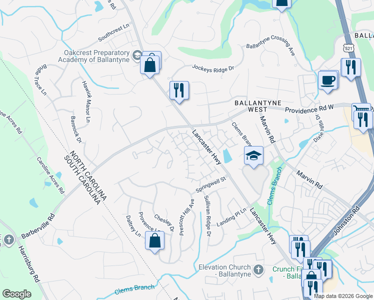 map of restaurants, bars, coffee shops, grocery stores, and more near 15308 Jade Street in Charlotte