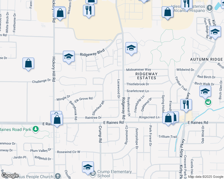 map of restaurants, bars, coffee shops, grocery stores, and more near 4033 Lacewood Drive in Memphis