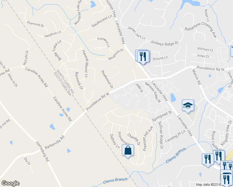 map of restaurants, bars, coffee shops, grocery stores, and more near 12593 Bluestem Lane in Charlotte