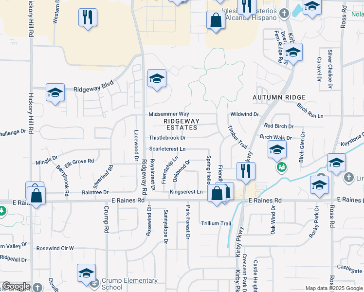 map of restaurants, bars, coffee shops, grocery stores, and more near 6307 Scarletcrest Lane in Memphis