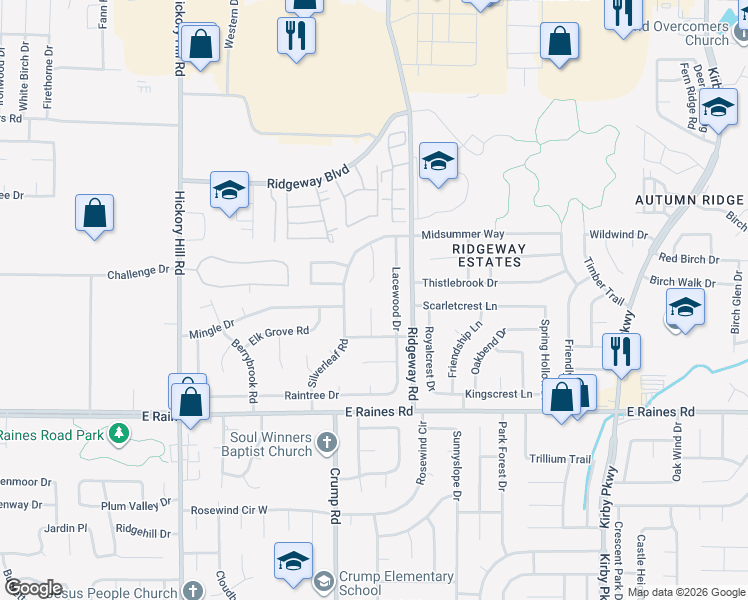 map of restaurants, bars, coffee shops, grocery stores, and more near 4033 Lacewood Drive in Memphis