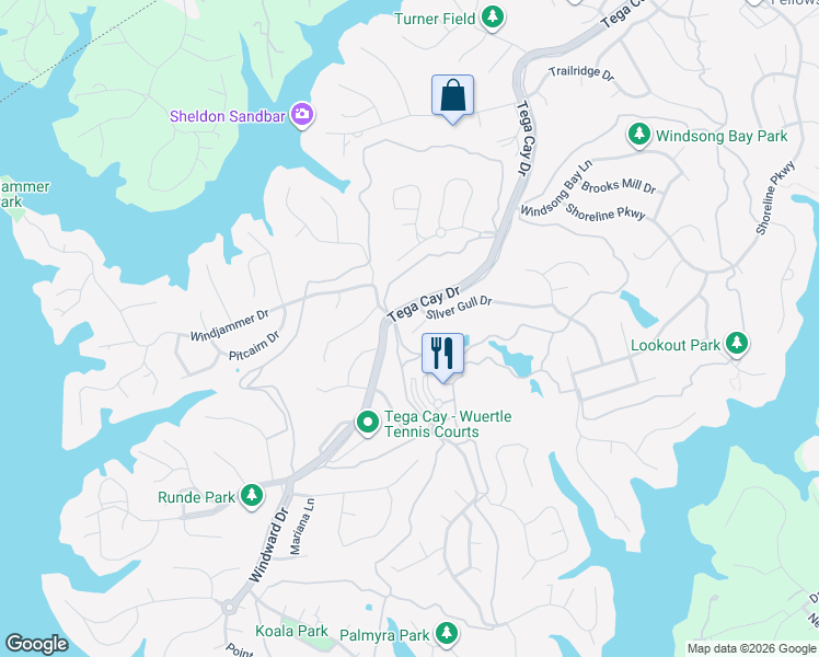 map of restaurants, bars, coffee shops, grocery stores, and more near 719 Deerbrook Lane in Tega Cay