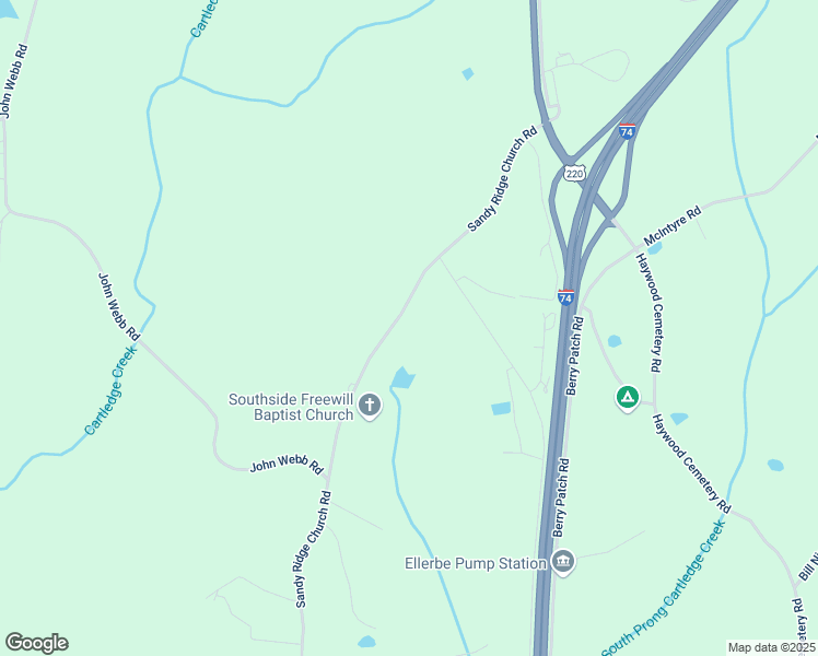 map of restaurants, bars, coffee shops, grocery stores, and more near 708 Sandy Ridge Church Road in Ellerbe