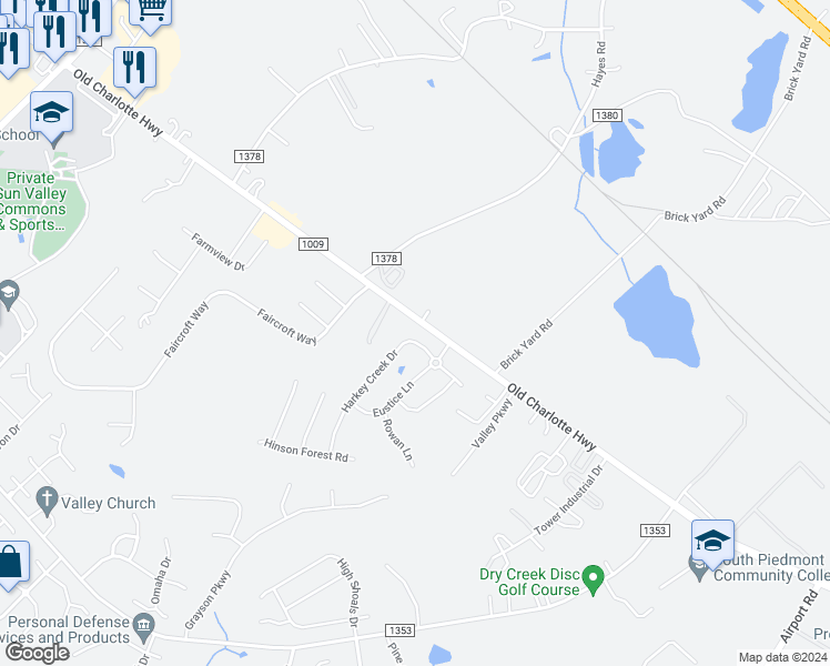 map of restaurants, bars, coffee shops, grocery stores, and more near 1104 Harkey Creek Drive in Unionville