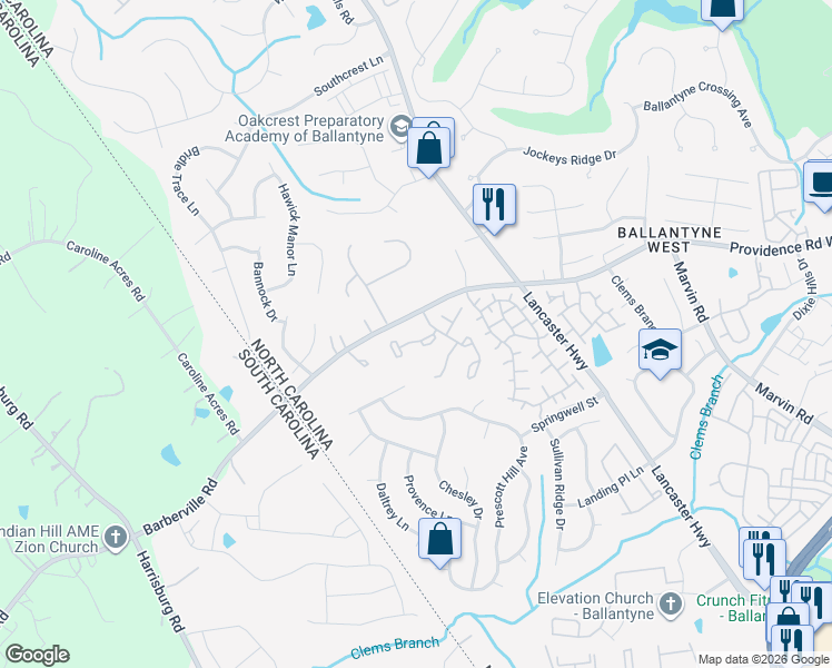 map of restaurants, bars, coffee shops, grocery stores, and more near in Charlotte