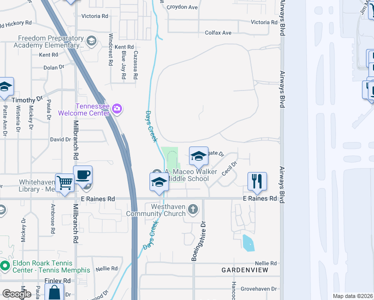 map of restaurants, bars, coffee shops, grocery stores, and more near 1963 Lydgate Cove in Memphis