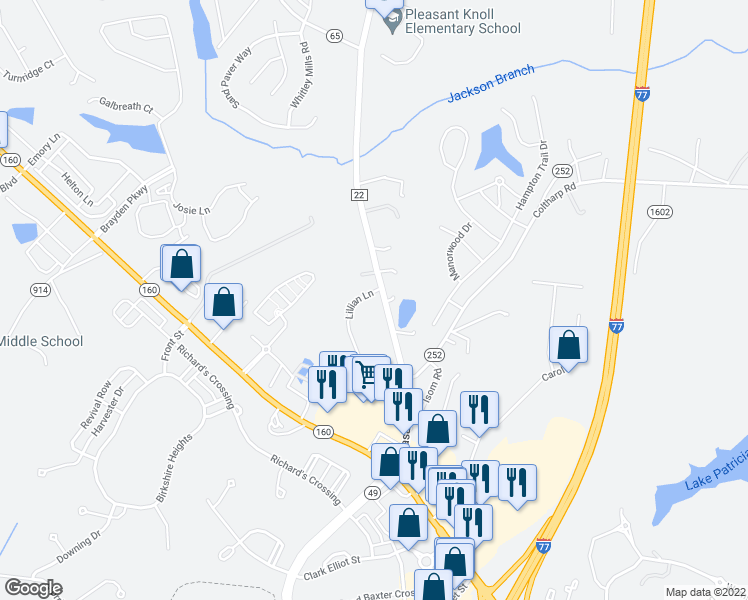 map of restaurants, bars, coffee shops, grocery stores, and more near 1863 Pleasant Road in Fort Mill