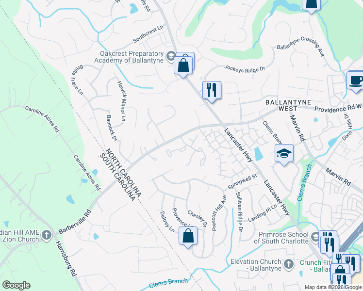 map of restaurants, bars, coffee shops, grocery stores, and more near in Charlotte