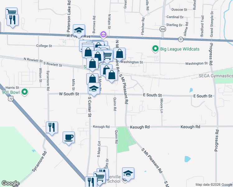 map of restaurants, bars, coffee shops, grocery stores, and more near 241 Quinn Road in Collierville