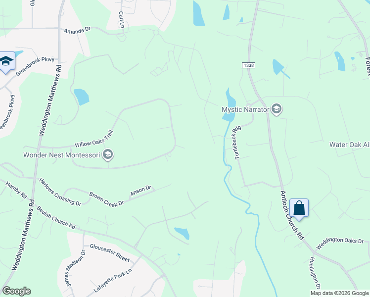map of restaurants, bars, coffee shops, grocery stores, and more near 8200 River Birch Cove in Weddington