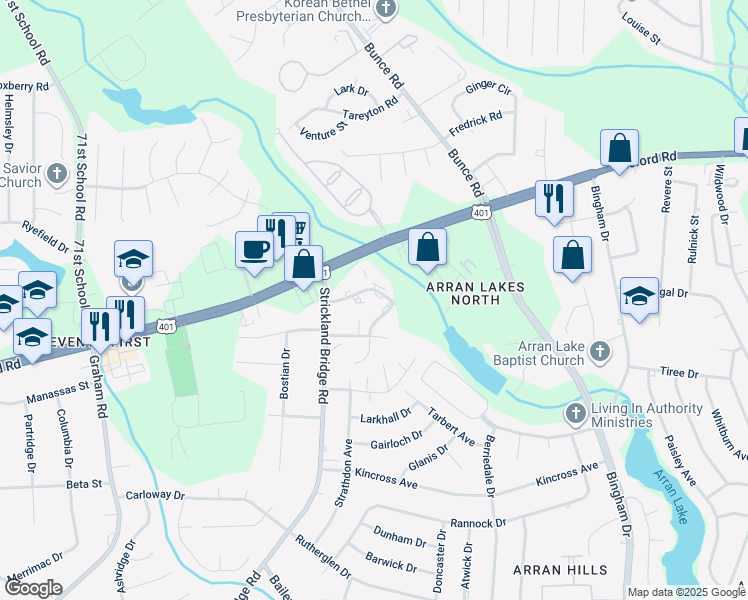 map of restaurants, bars, coffee shops, grocery stores, and more near 6376 Applecross Avenue in Fayetteville