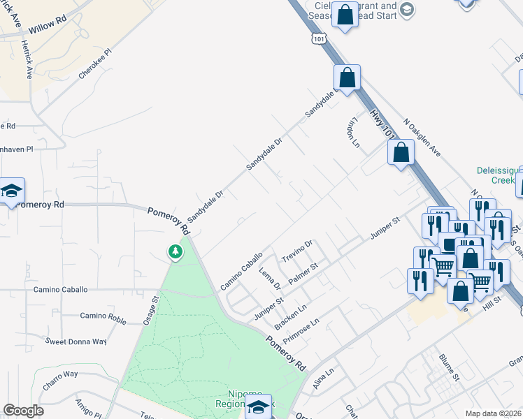 map of restaurants, bars, coffee shops, grocery stores, and more near 761 Inga Road in Nipomo