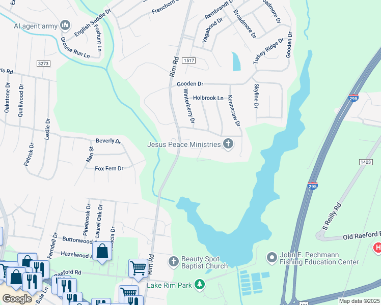 map of restaurants, bars, coffee shops, grocery stores, and more near 9271 Fork Road in Fayetteville