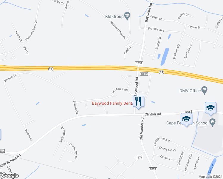 map of restaurants, bars, coffee shops, grocery stores, and more near 4213 Raccoon Path in Fayetteville