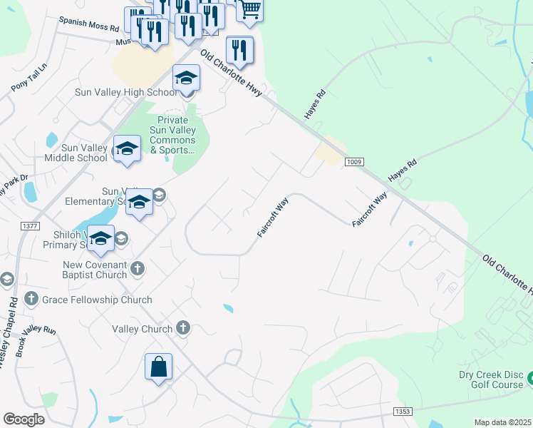 map of restaurants, bars, coffee shops, grocery stores, and more near 2817 Faircroft Way in Monroe