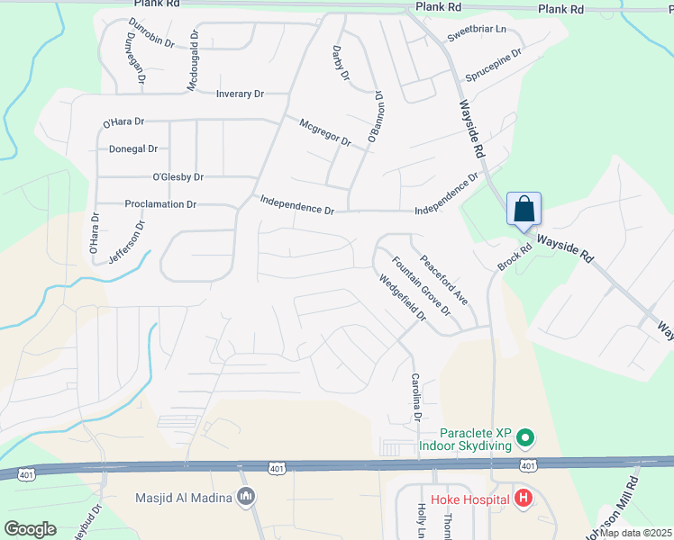 map of restaurants, bars, coffee shops, grocery stores, and more near Wind Swept Street in Raeford