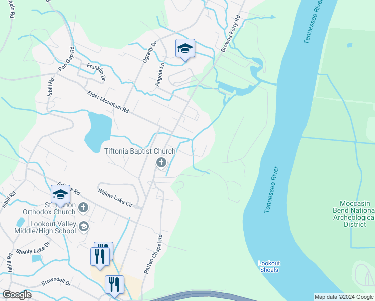 map of restaurants, bars, coffee shops, grocery stores, and more near 3215 Plaza Circle in Chattanooga