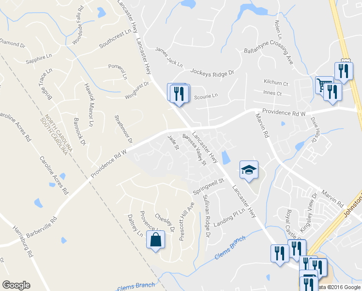 map of restaurants, bars, coffee shops, grocery stores, and more near 14605 Monferrato Way in Charlotte