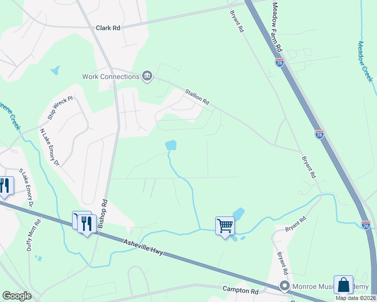 map of restaurants, bars, coffee shops, grocery stores, and more near 242 Stallion Road in Inman