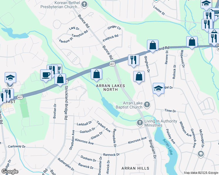 map of restaurants, bars, coffee shops, grocery stores, and more near 1106-1132 Arran Circle in Fayetteville