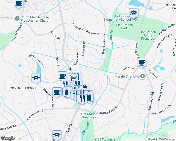 map of restaurants, bars, coffee shops, grocery stores, and more near 10210 Alexander Martin Avenue in Charlotte
