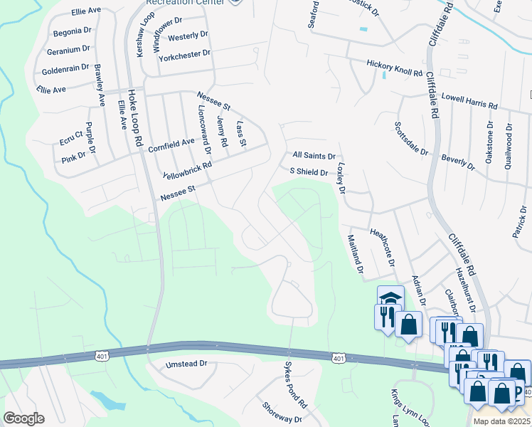 map of restaurants, bars, coffee shops, grocery stores, and more near 1637 Stackhouse Drive in Fayetteville