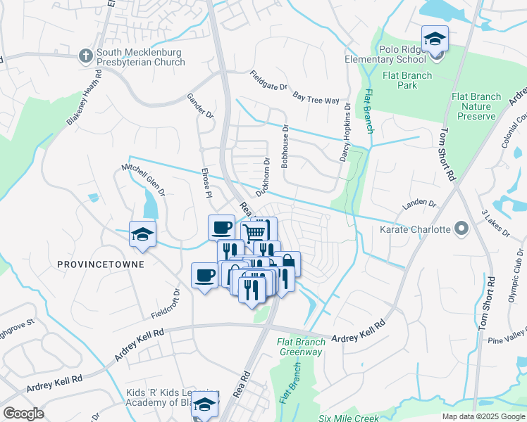 map of restaurants, bars, coffee shops, grocery stores, and more near 10109 Alexander Martin Avenue in Charlotte